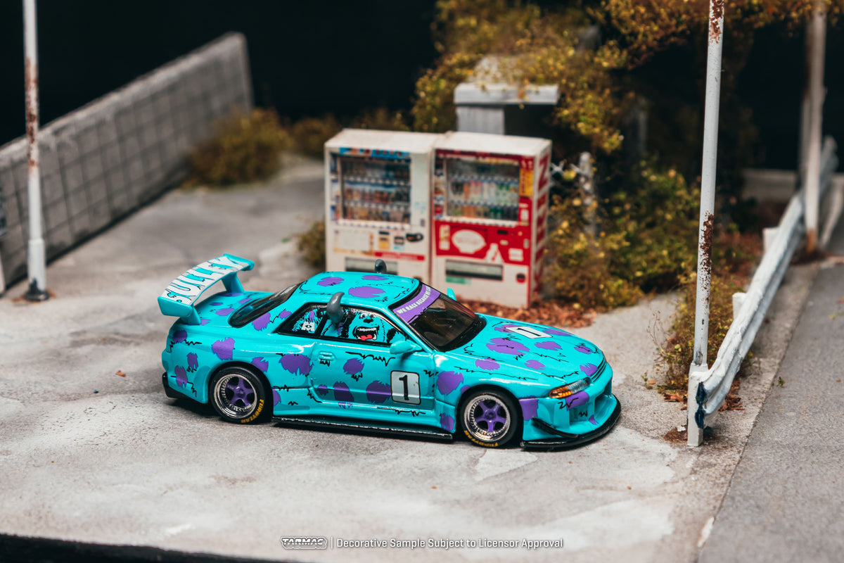 Tarmac Works Global64 Nissan Skyline R32 Widebody designed by Jon Sibal with Sulley-inspired graphics in 1:64 scale