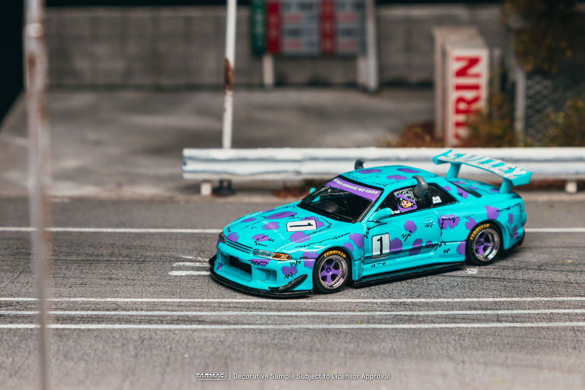 Tarmac Works Global64 Nissan Skyline R32 Widebody designed by Jon Sibal with Sulley-inspired graphics in 1:64 scale