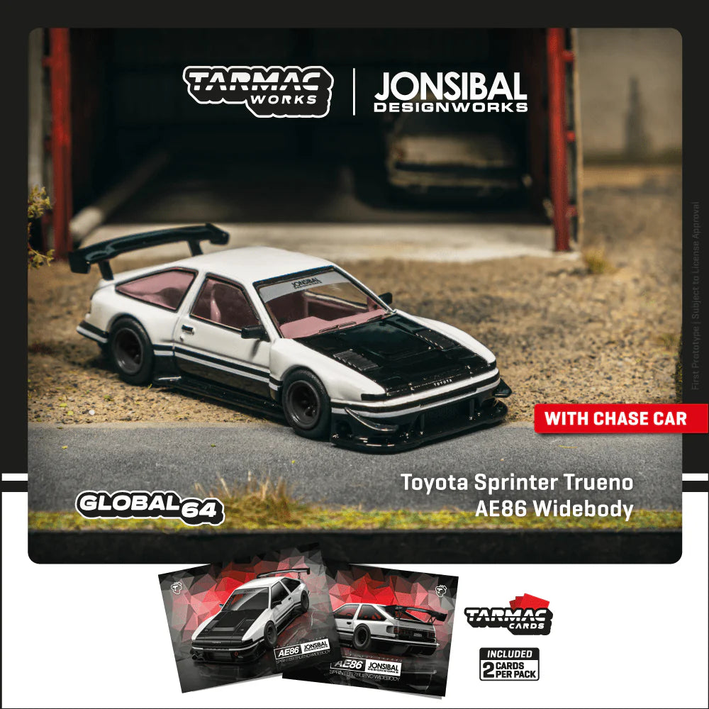 (Pre-Order) Tarmac Works - Toyota Sprinter Trueno AE86 Widebody by Jon Sibal (Model Car + Trading Cards Combo Set)