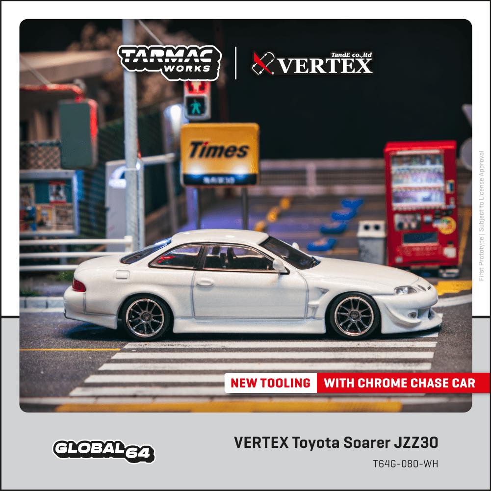 Tarmac Works 1:64 Vertex Toyota Soarer JZZ30 White diecast model car