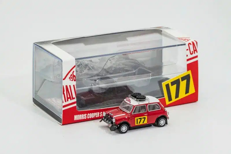 Tiny 1:64 Morris Mini Cooper S 1967 Rallye Monte Carlo rally diecast model car. Package