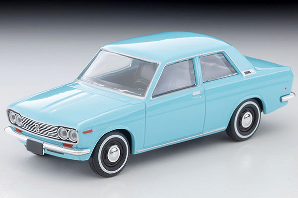 Tomica Limited Vintage 1969 Datsun 510 2-Door Sedan US Spec in Light Blue, detailed 1:64 die-cast model.