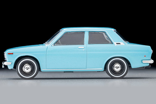 Tomica Limited Vintage 1969 Datsun 510 2-Door Sedan US Spec in Light Blue, detailed 1:64 die-cast model.