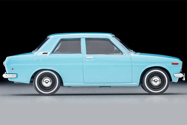 Tomica Limited Vintage 1969 Datsun 510 2-Door Sedan US Spec in Light Blue, detailed 1:64 die-cast model.