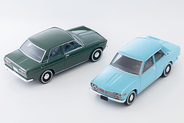 Tomica Limited Vintage 1969 Datsun 510 2-Door Sedan US Spec in Light Blue, detailed 1:64 die-cast model.