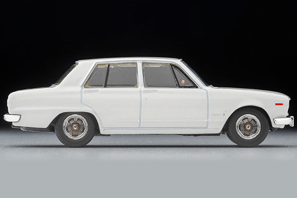 Tomica Limited Vintage 1972 Nissan Skyline 2000 GT-X four-door sedan in White, detailed Hakosuka 1:64 model.