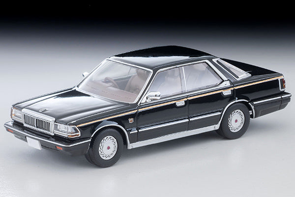 Tomica Limited Vintage 1985 Nissan Cedric V30 Turbo Brougham VIP in Black with gold VIP stripe and new wheels.