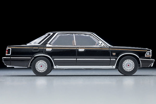 Tomica Limited Vintage 1985 Nissan Cedric V30 Turbo Brougham VIP in Black with gold VIP stripe and new wheels.