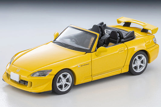 Tomica Limited Vintage Honda S2000 Type S 2009 in yellow, 1:64 scale with opening bonnet and detailed engine