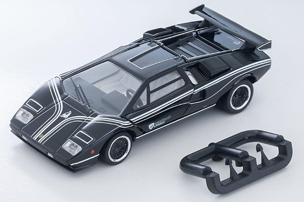 Tomica Limited Vintage Lamborghini Countach LP500R in black with white stripes, 1:64 scale and opening doors
