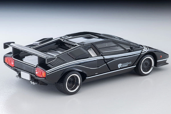 Tomica Limited Vintage Lamborghini Countach LP500R in black with white stripes, 1:64 scale and opening doors