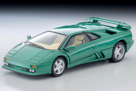 Tomica Limited Vintage Lamborghini Diablo SE30 in green with opening doors and engine cover.