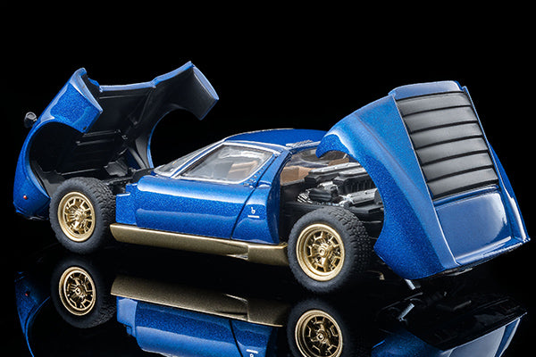 Tomica Limited Vintage 1:64 Lamborghini Miura SV blue metallic opening hood and rear cowl diecast model