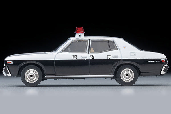 Tomica Limited Vintage Nissan Cedric 2000DX 331 police car from Daitokai PART III with square red emergency light.