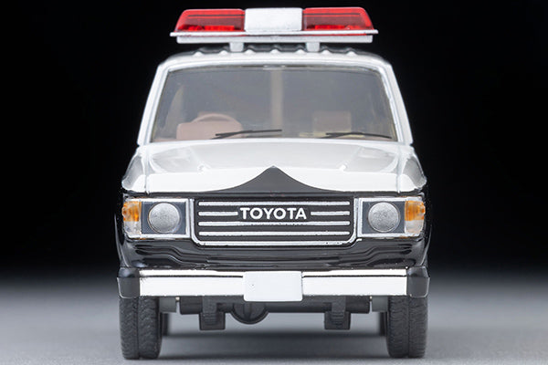 Tomica Limited Vintage Toyota Land Cruiser 60 Hokkaido Police patrol car with round headlights, red light and covered side windows.